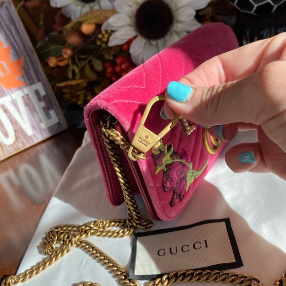 Gucci Pink Velvet Maltelasse LOVE GG Limited Edition Marmont Mini Bag NWT - Picture 5 of 12
